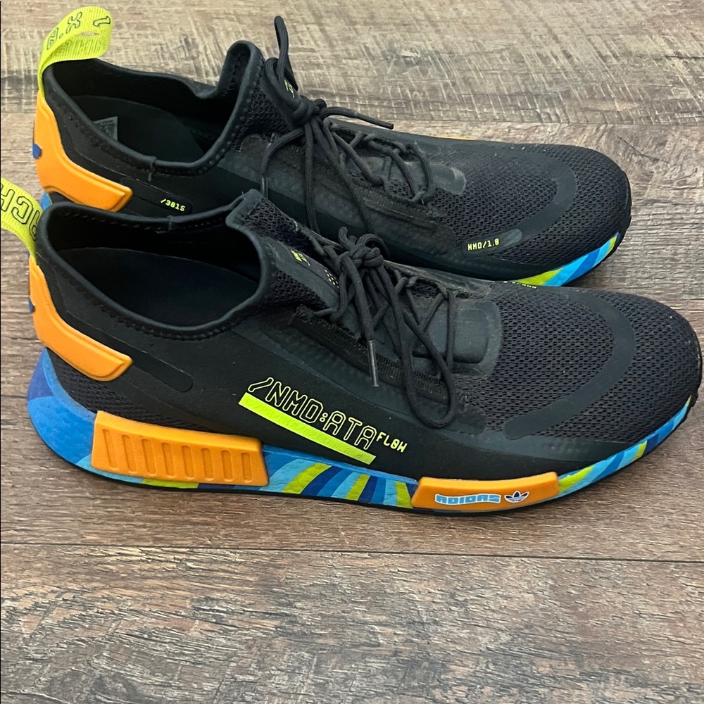 Adidas Men's Black and Blue Sneakers with Orange Accents